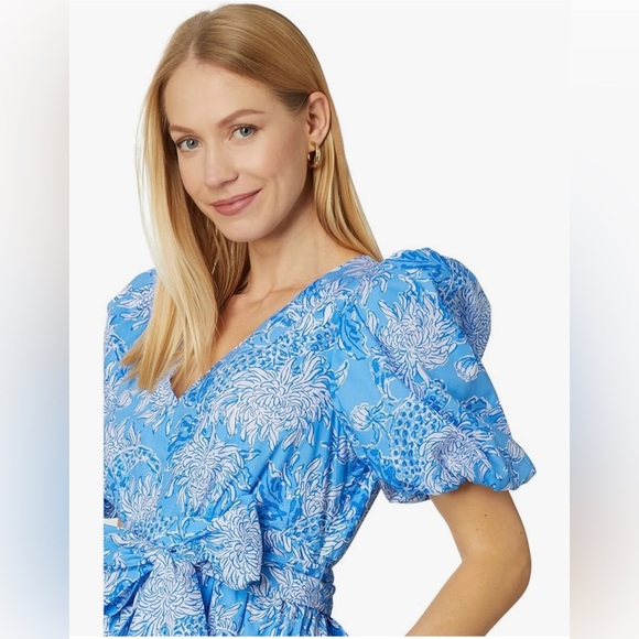 Lilly Pulitzer Ezralyn Short Sleeve Cotton Maxi Dress Boca Blue Croc - Picture 3 of 7